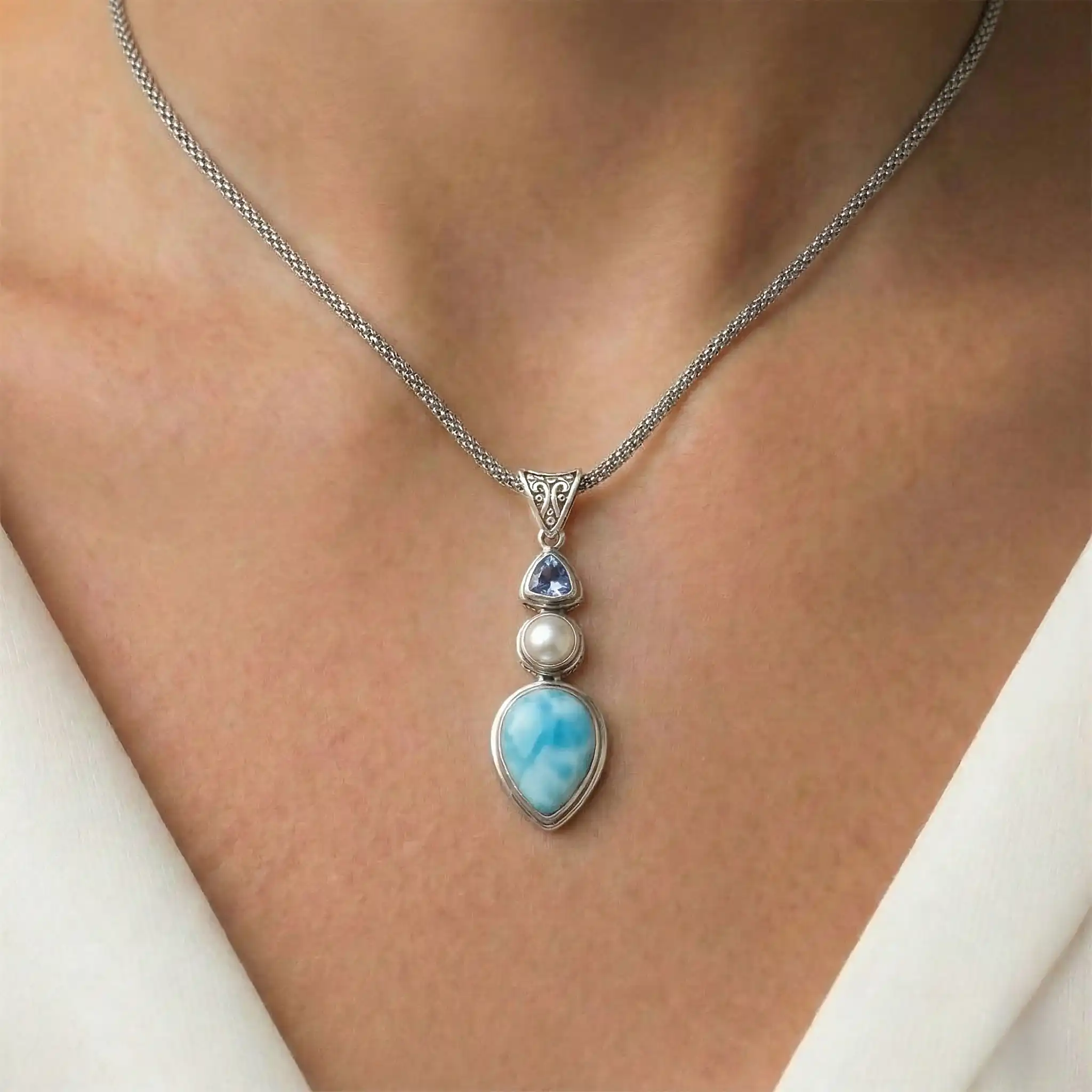 Larimar Vintage Necklace in sterling silver by Marahlago