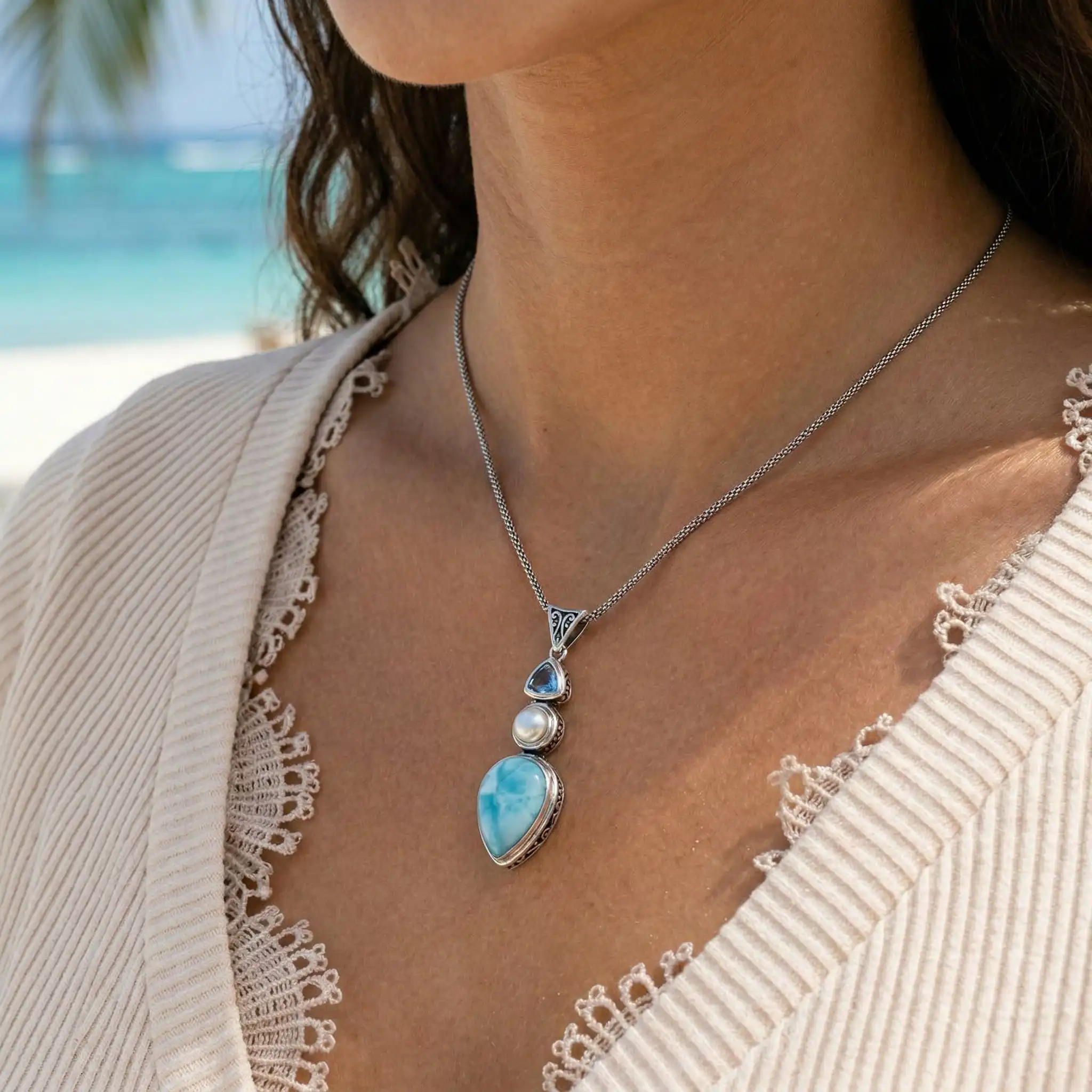 Vintage Necklace in sterling silver with larimar by marahlago