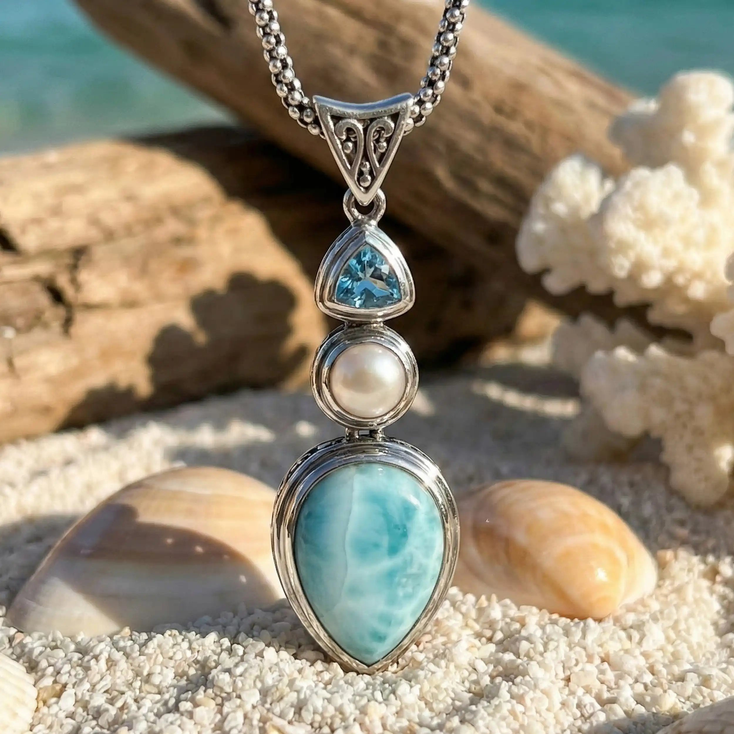 Vintage Necklace in sterling silver with larimar by marahlago