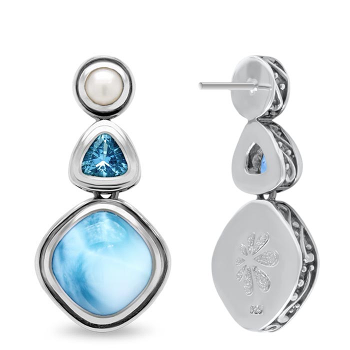 Antique style Earrings in silver with larimar