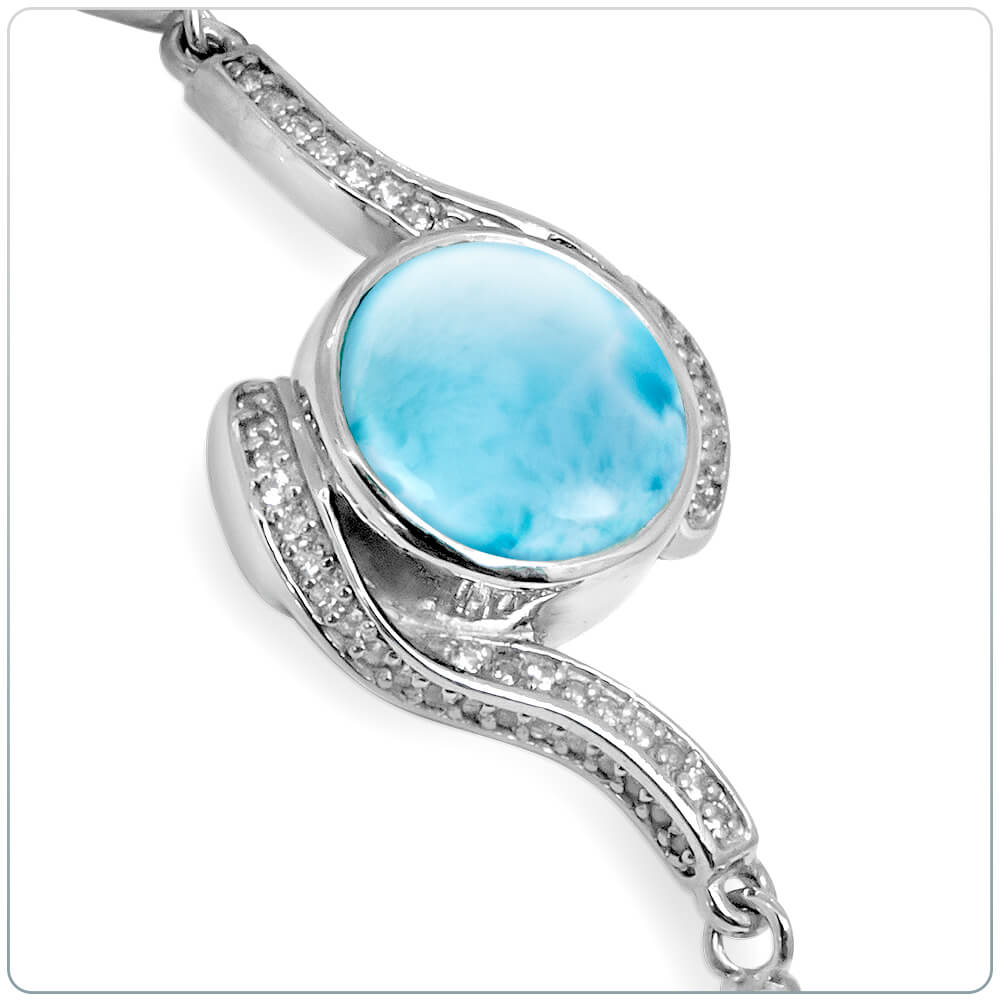 Larimar Sterling Silver Adella Bolo Adjustable Bolo Bracelet Marahlago Jewelry round Gemstone White Sapphire