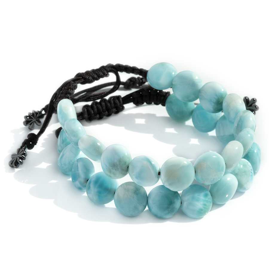Authentic Larimar sliding Adjustable Bracelet Marahlago fine Jewelry Round Natural Gemstone Coin Beads Macrame braided