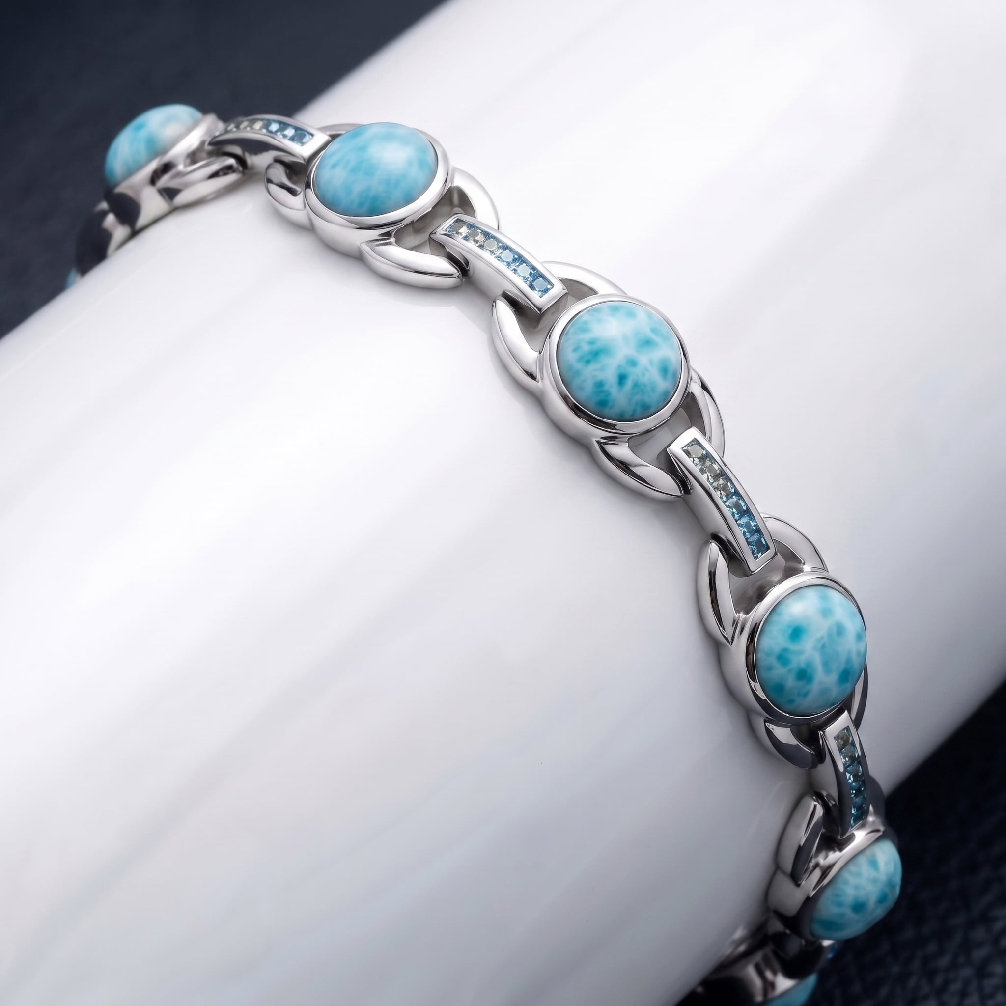 Aqua Bracelet in sterling silver with Larimar and blue Topaz by marahlago