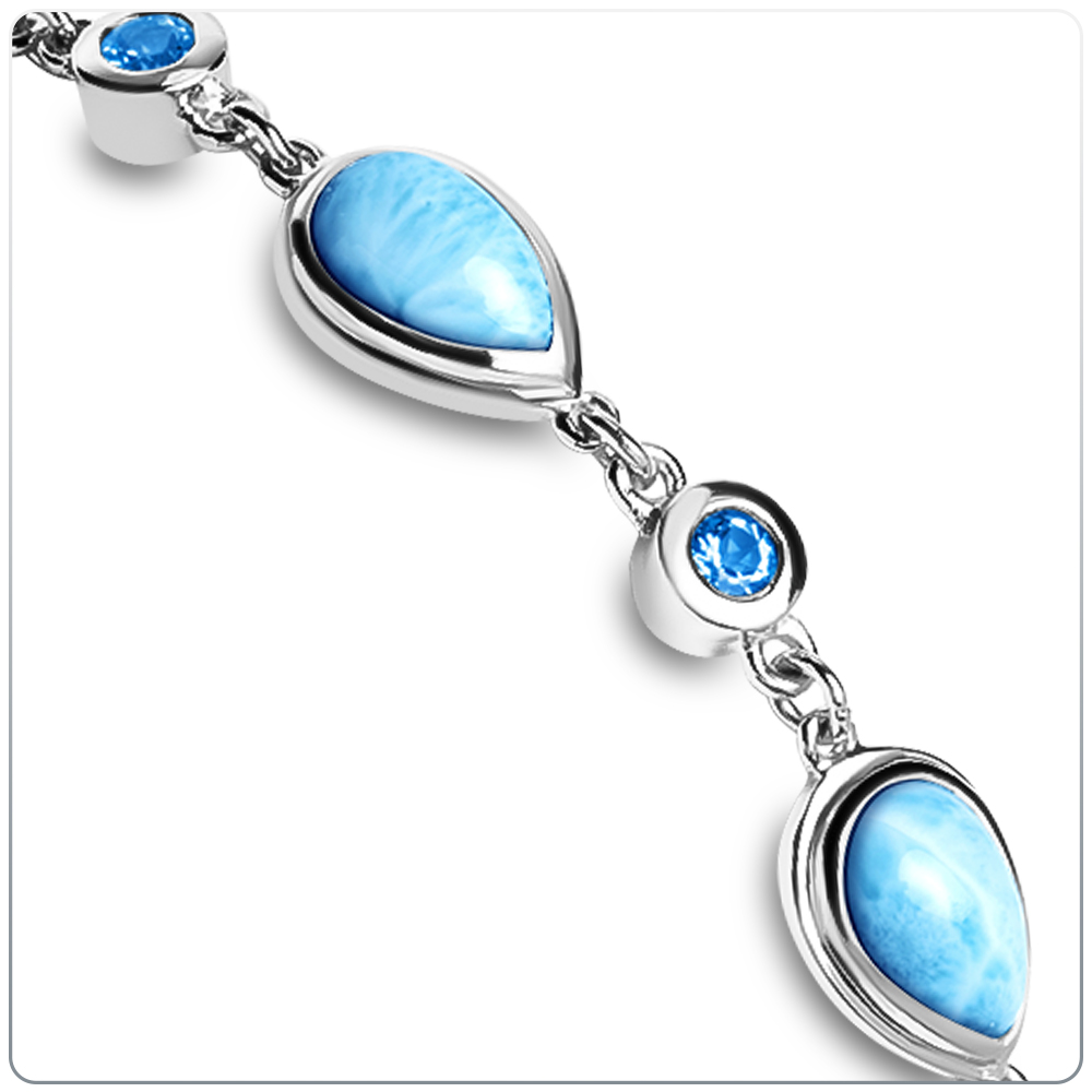 Larimar Sterling Silver Atlantic Pear Adjustable Link Bracelet Marahlago Jewelry pear Gemstone Blue Spinel 