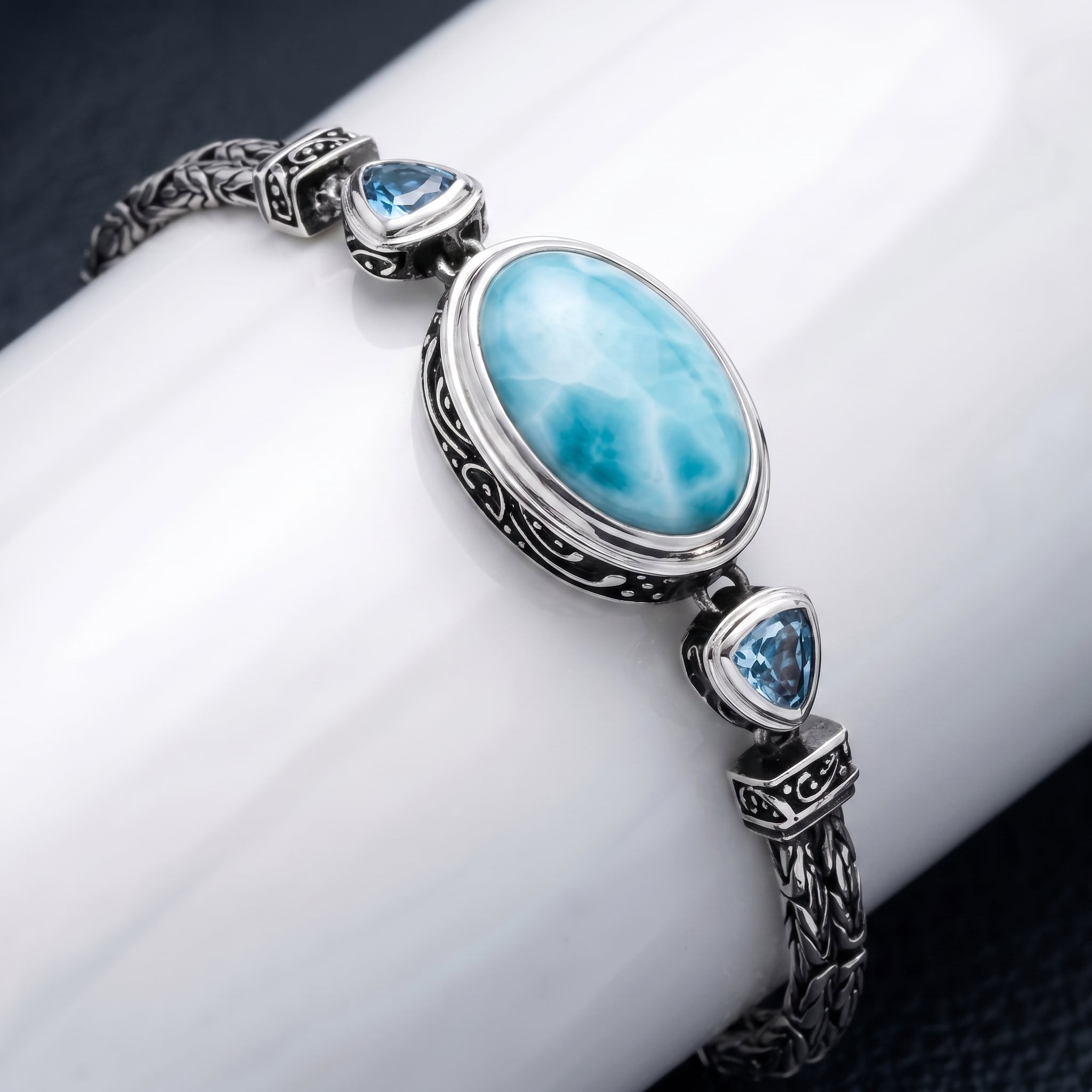 Larimar Azure Pear Vintage Bracelet in sterling silver Marahlago 