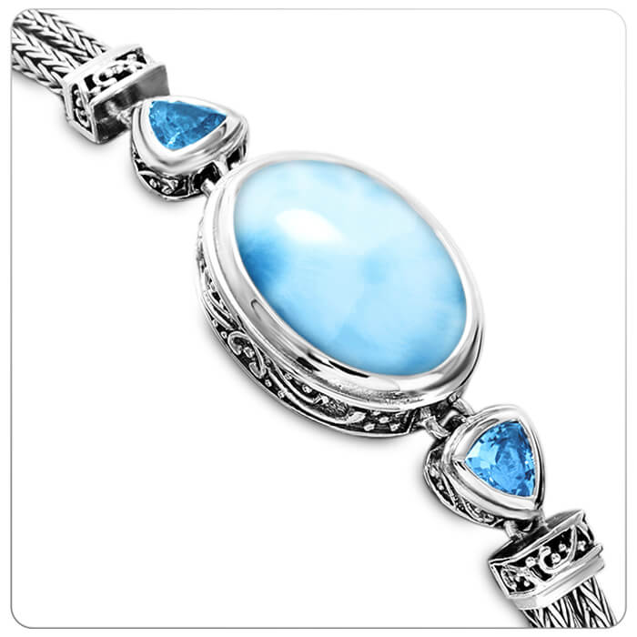 Larimar Sterling Silver Azure Pear Adjustable Link Bracelet Marahlago Jewelry pear Gemstone Blue Topaz 