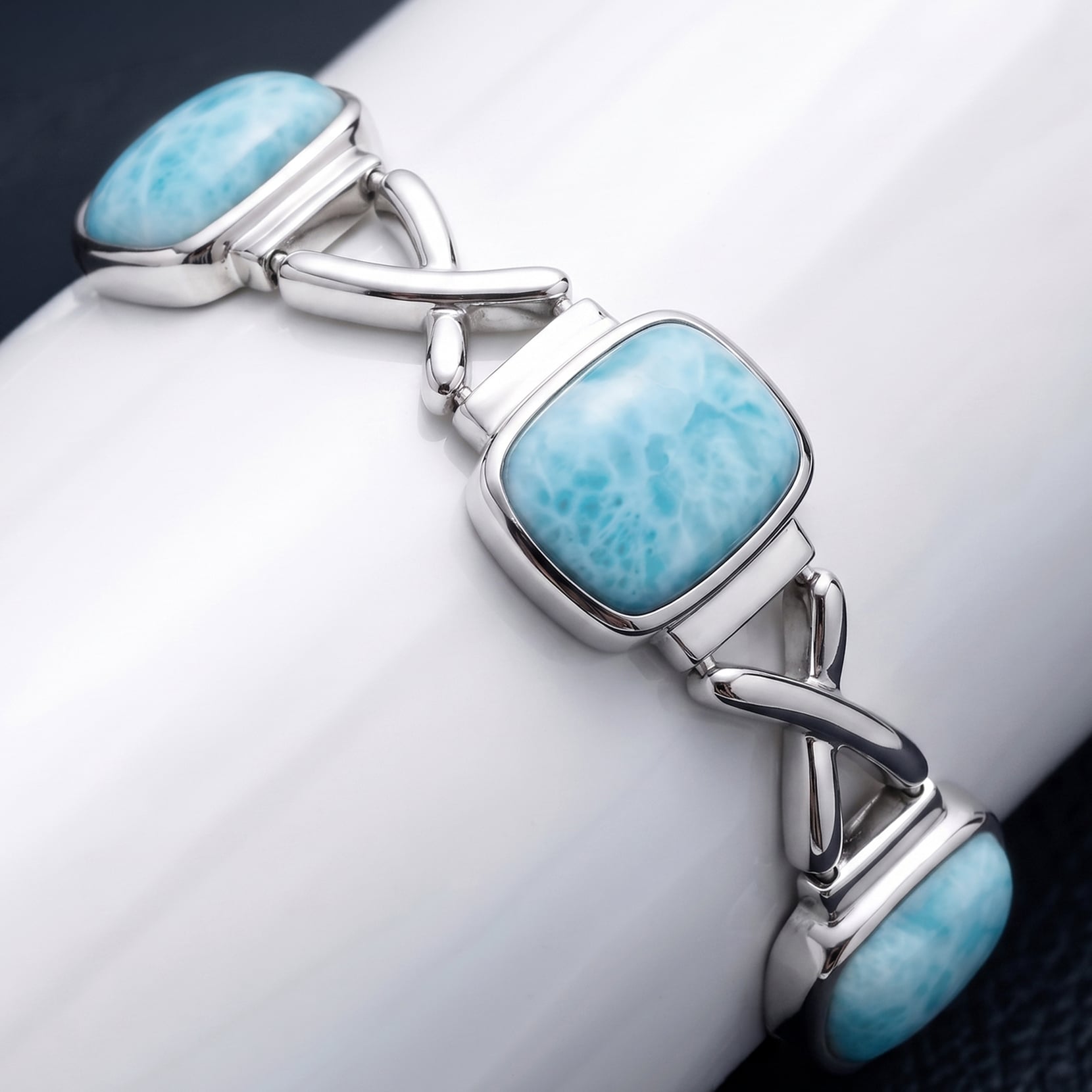 Larimar Sterling Silver Brie Adjustable Link Bracelet Marahlago Jewelry 