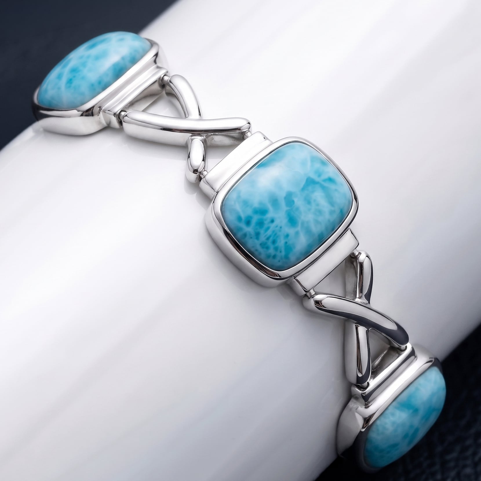Larimar Sterling Silver Brie Adjustable Link Bracelet Marahlago Jewelry 