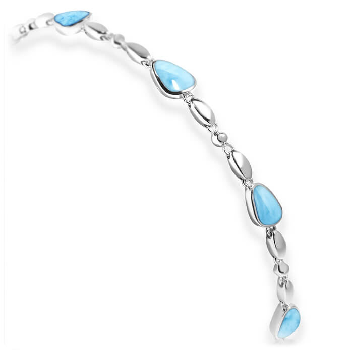 Larimar Sterling Silver Cheyenne Adjustable Link Bracelet Marahlago Jewelry pear Gemstone 