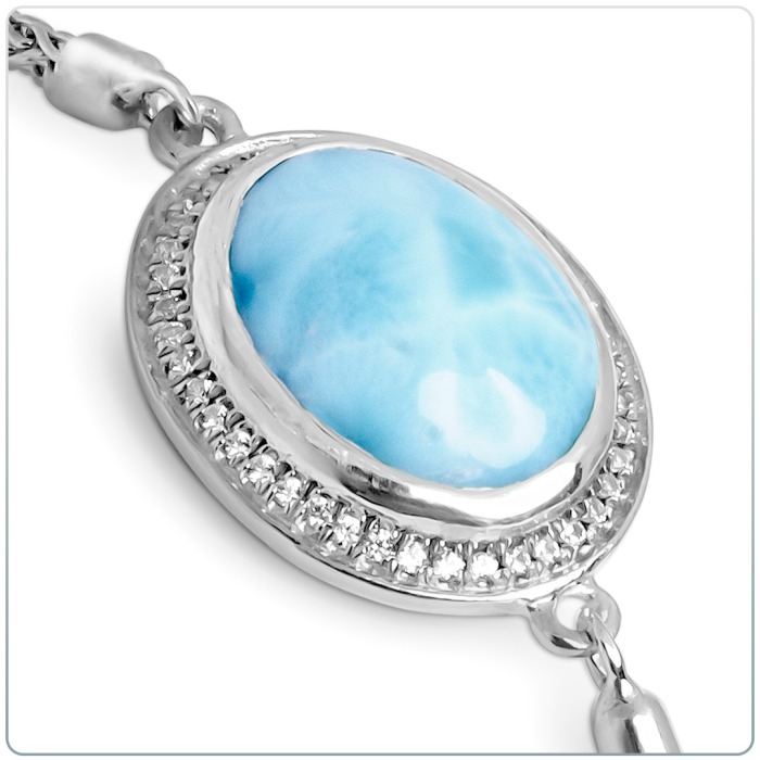 Larimar Sterling Silver Clarity Oval Adjustable Bolo Bracelet Marahlago Jewelry White Sapphire 