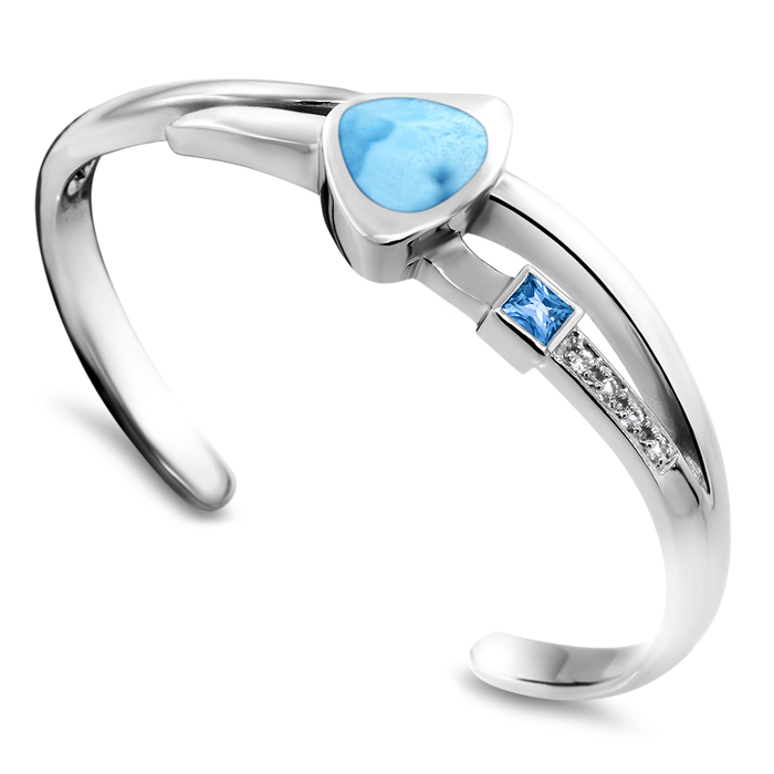 Larimar Sterling Silver Curva Bangle Bracelet Marahlago Jewelry Blue Topaz White Topaz 