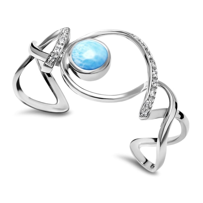 Silver Cuff Bracelet in sterling silver with larimar 