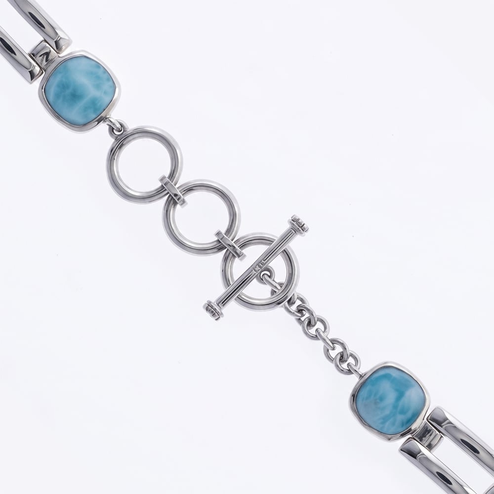 Larimar Sterling Silver Adjustable Link Bracelet Marahlago Jewelry Del Mar square Gemstone 