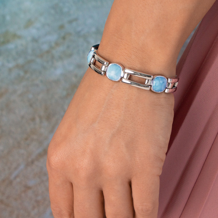 Larimar Sterling Silver Del Mar Adjustable Link Bracelet Marahlago Jewelry square Gemstone
