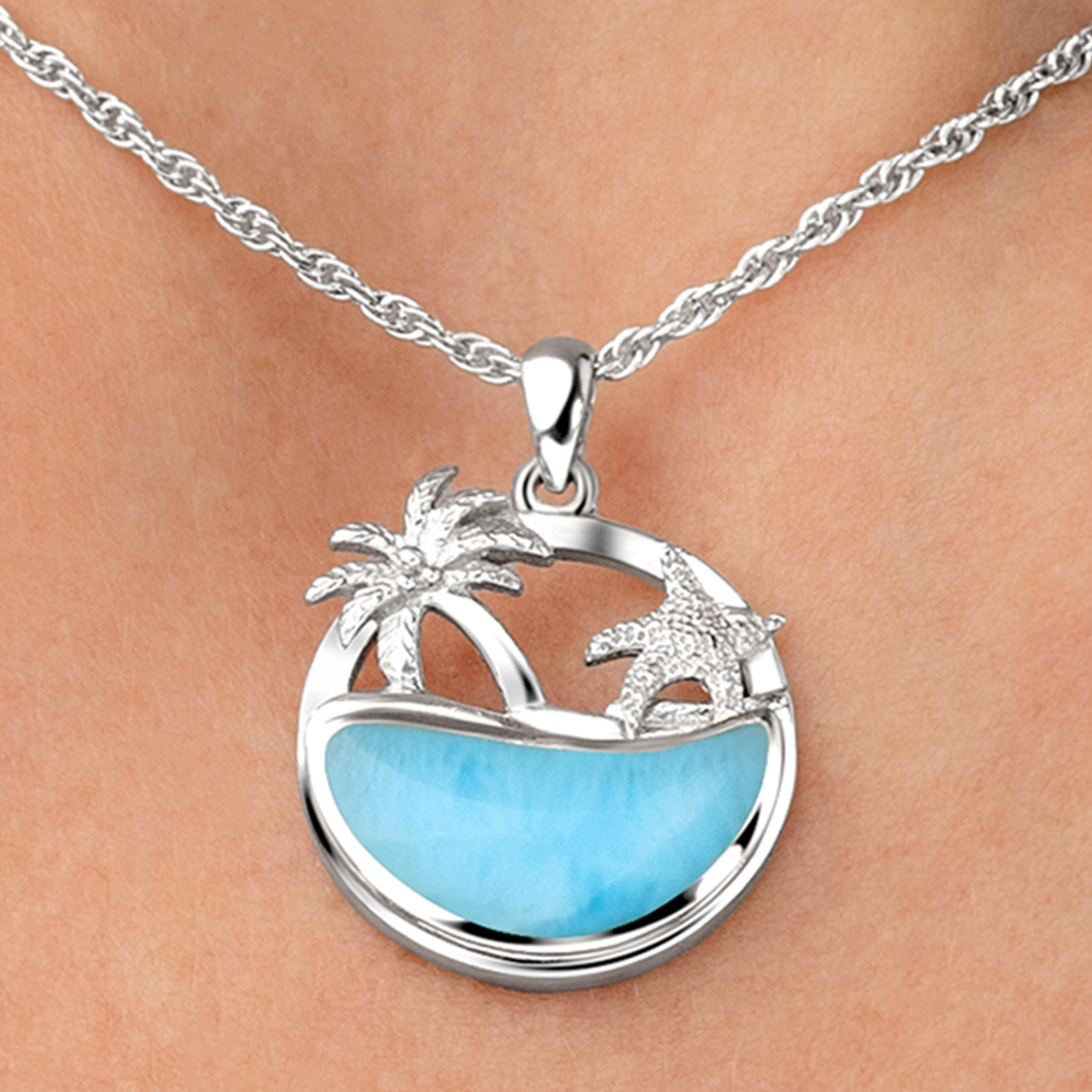 Beachy Necklace in sterling silver with larimar by
