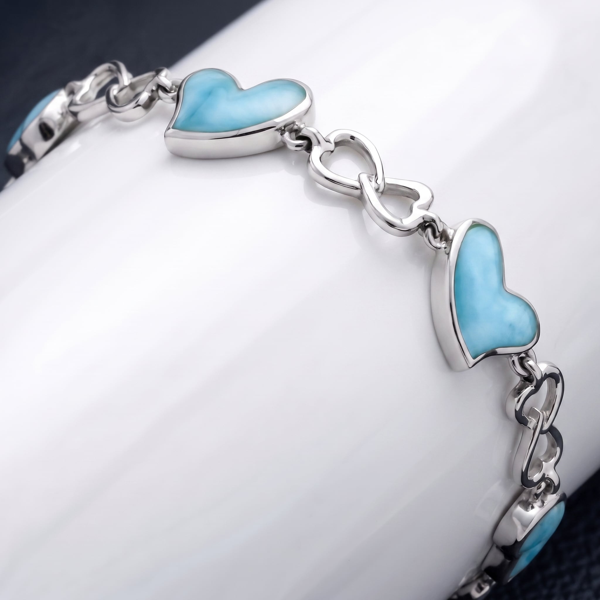 Larimar Floating Heart Sterling Silver Bracelet Marahlago
