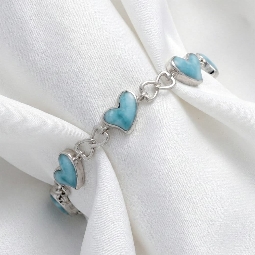 Larimar Floating Heart Sterling Silver Bracelet Marahlago