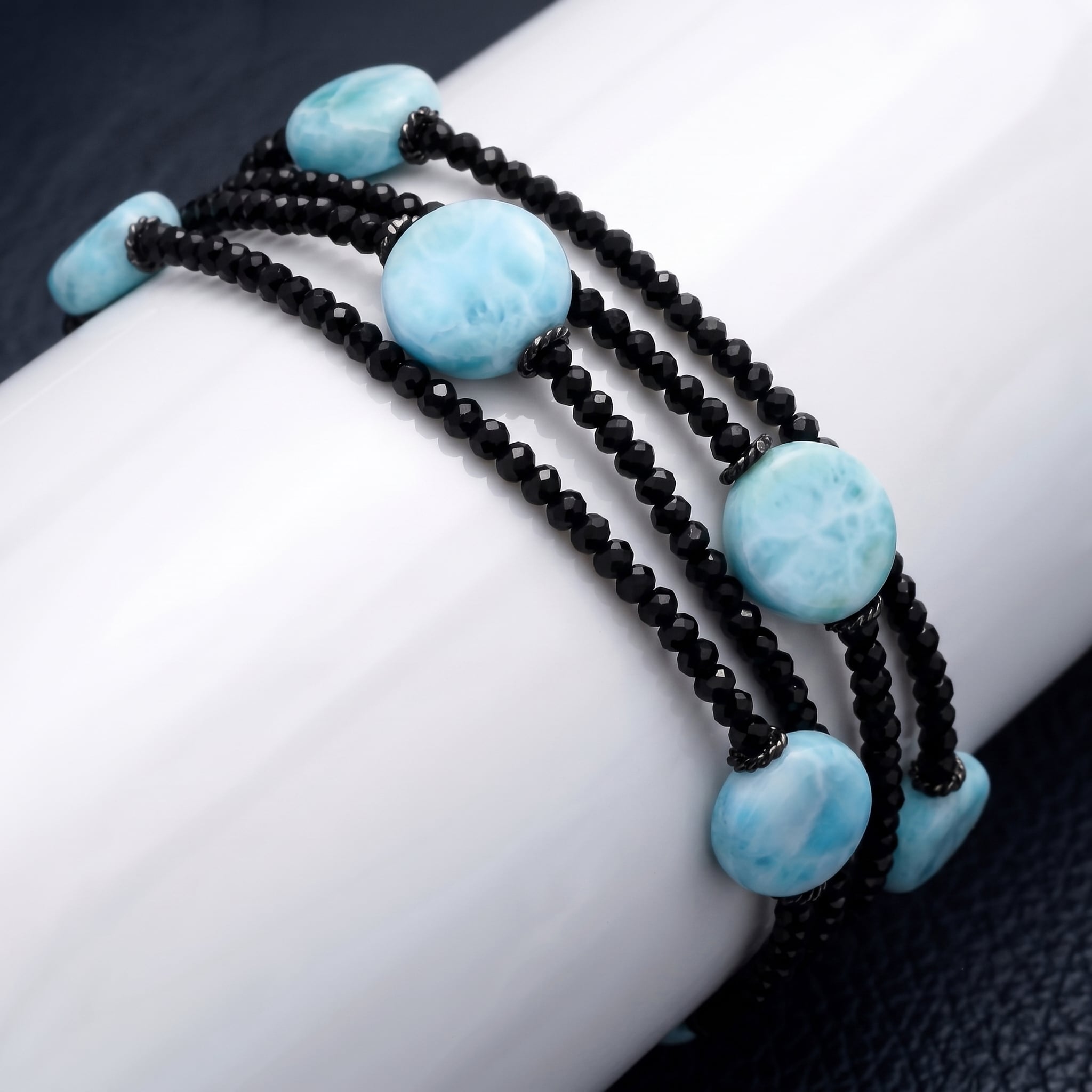 black spinel bracelet in silver and larimar by marahlago