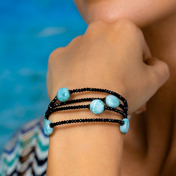 black spinel bracelet in silver and larimar by marahlago