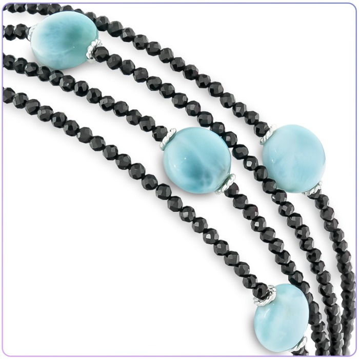 black spinel bracelet in silver and larimar by marahlago