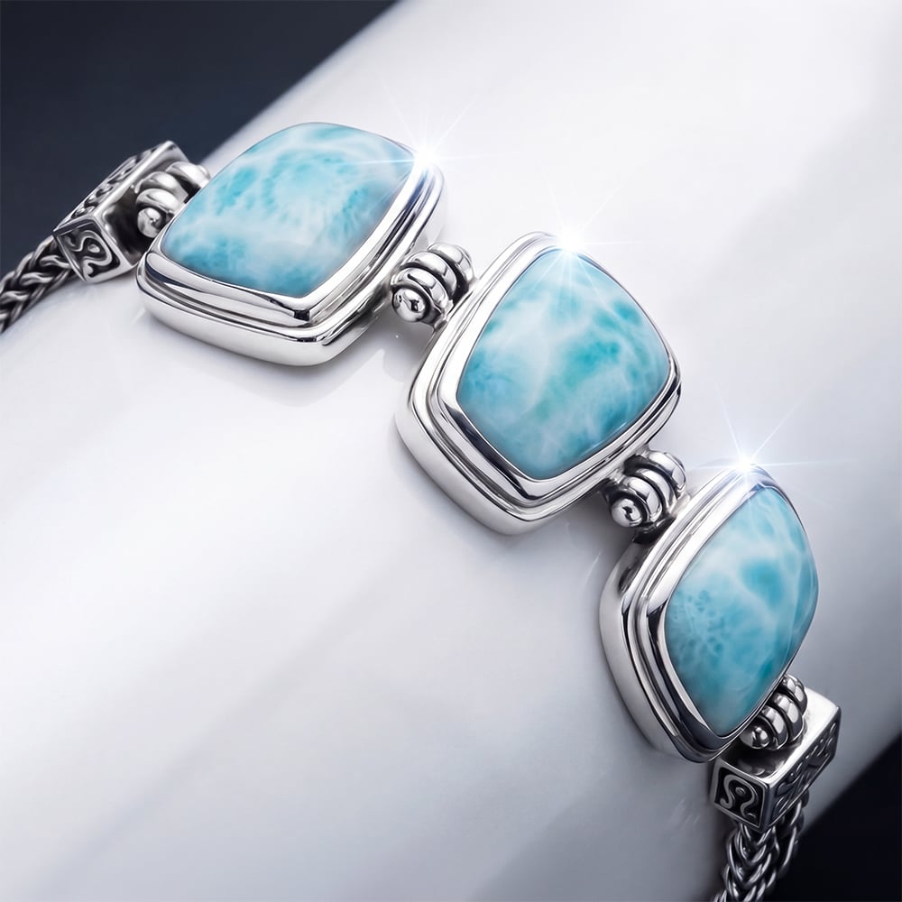 Larimar Sterling Silver Hanna Adjustable Link Bracelet Marahlago Jewelry 