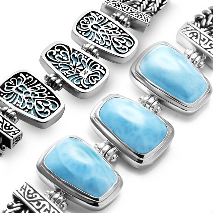 Larimar Sterling Silver Hanna Adjustable Link Bracelet Marahlago Jewelry