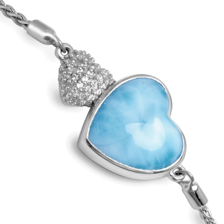 Larimar Sterling Silver Sapphire Heart Adjustable Bolo Bracelet Marahlago Jewelry heart Gemstone White Sapphire 