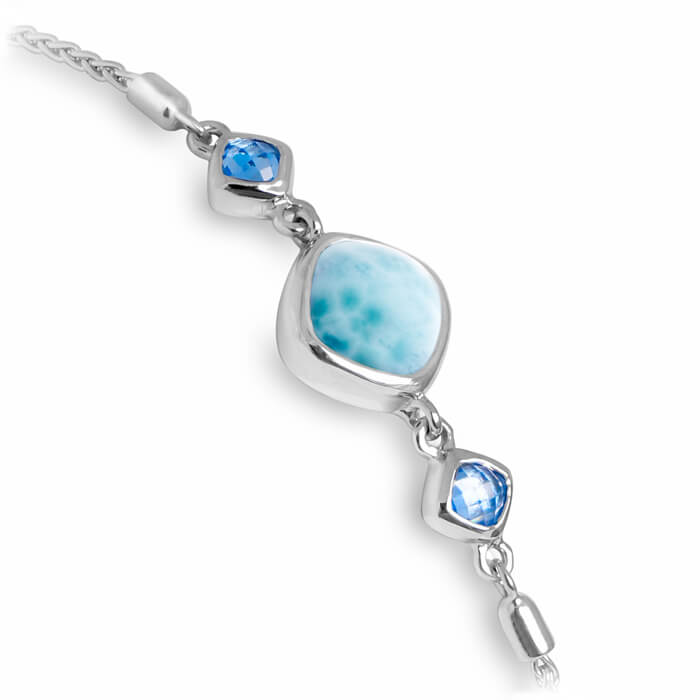 Larimar Sterling Silver Atlantic Cushion Lite Blue Spinel Adjustable Bolo Bracelet Marahlago Jewelry round Gemstone Blue Spinel 
