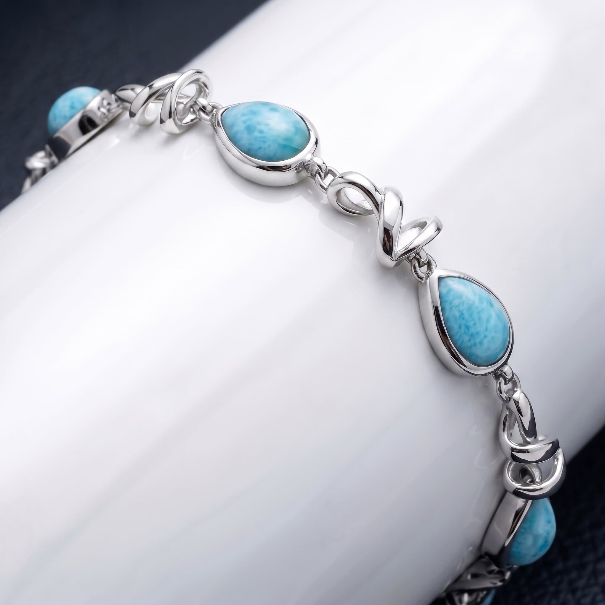 Larimar Sterling Silver Muse Adjustable Link Bracelet Marahlago Jewelry pear Gemstone 