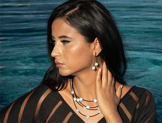 Black Spinel Earrings in sterling silver and larimar by marahlago