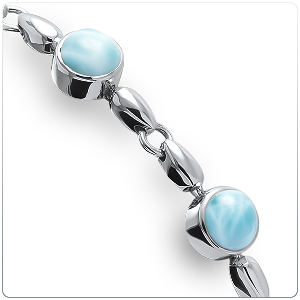 Larimar Sterling Silver Liquido Adjustable Link Bracelet Marahlago Jewelry round Gemstone 