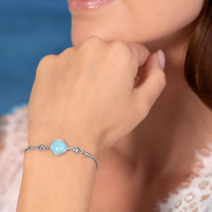 Larimar Sterling Silver Maya Adjustable Bolo Bracelet Marahlago Jewelry square Gemstone