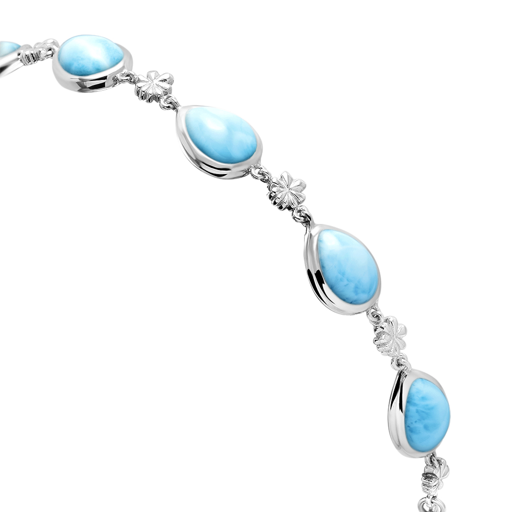 Larimar Sterling Silver ML Logo Adjustable Link Bracelet Marahlago Jewelry pear Gemstone