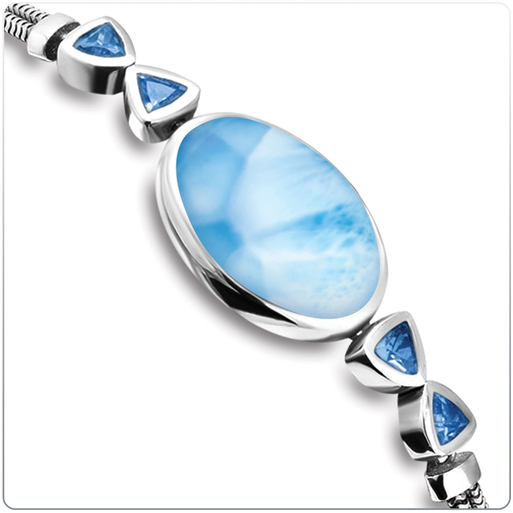 Larimar Sterling Silver Naples Adjustable Link Bracelet Marahlago Jewelry oval Gemstone Blue Spinel 