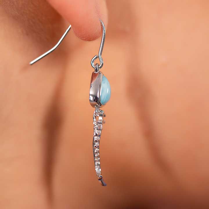 Larimar Sterling Silver Bone Fish Wire Earrings Marahlago Jewelry 