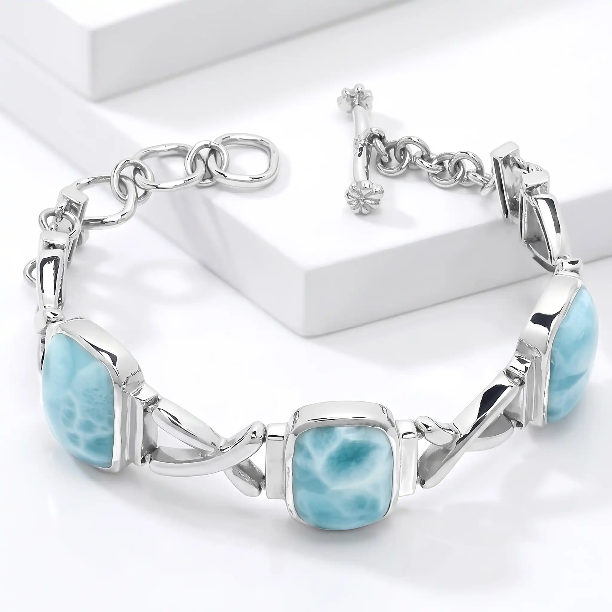 Larimar Sterling Silver Brie Adjustable Link Bracelet Marahlago Jewelry 