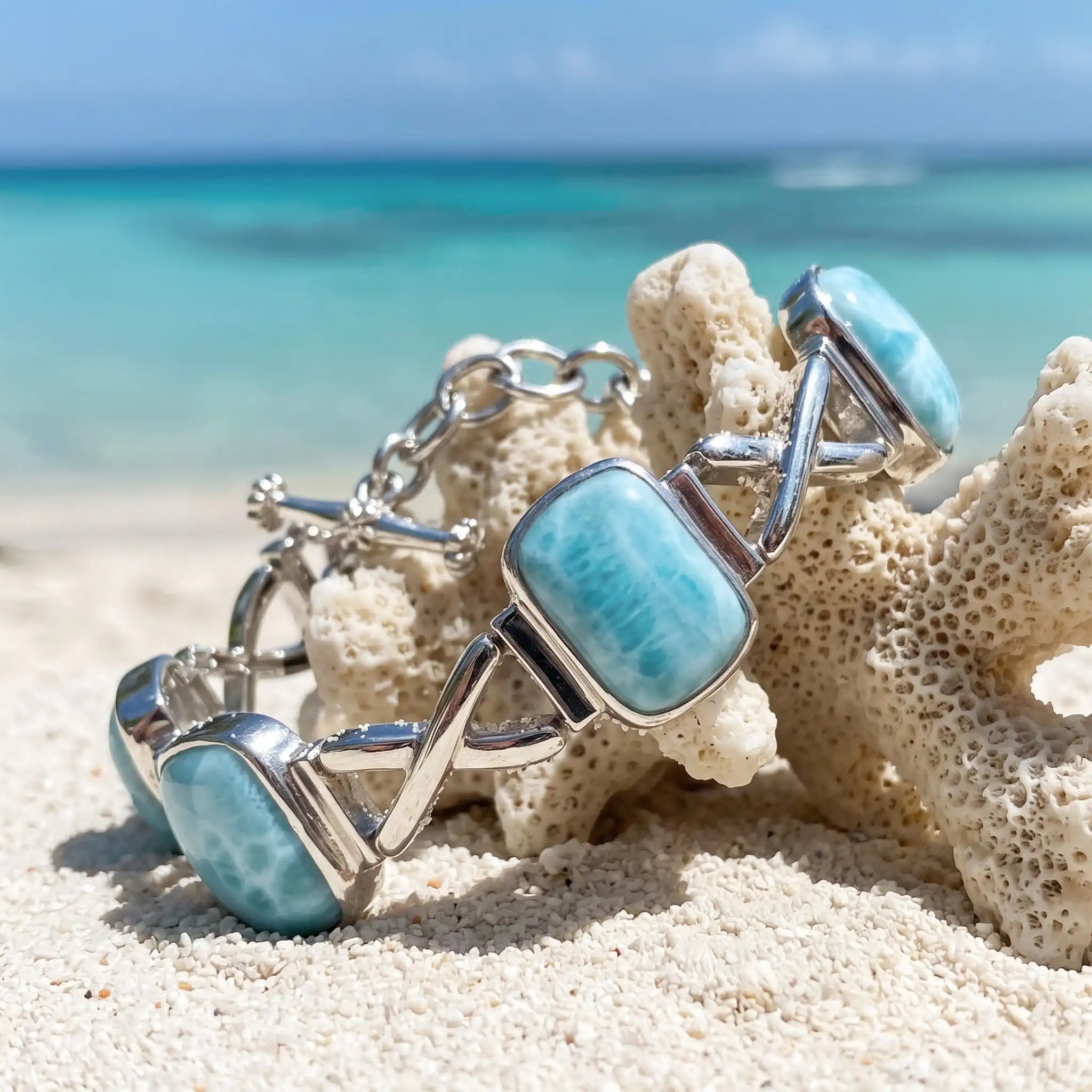 Larimar Sterling Silver Brie Adjustable Link Bracelet Marahlago Jewelry 