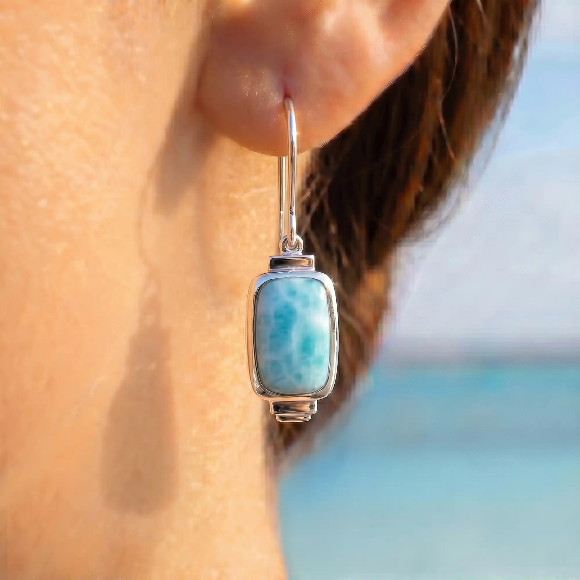 Larimar Sterling Silver Brie Wire Earrings Marahlago Jewelry 