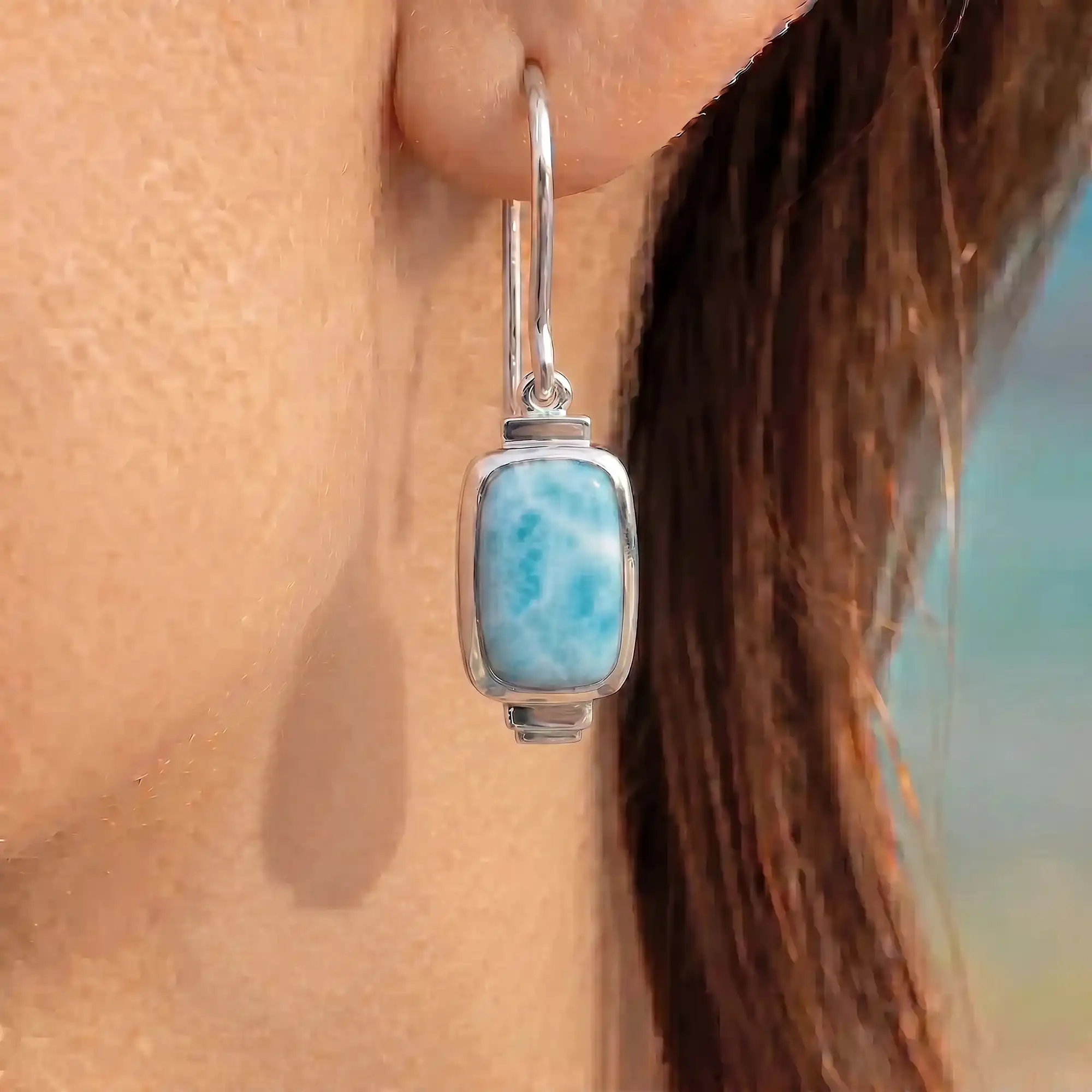 Larimar Sterling Silver Brie Wire Earrings Marahlago Jewelry 