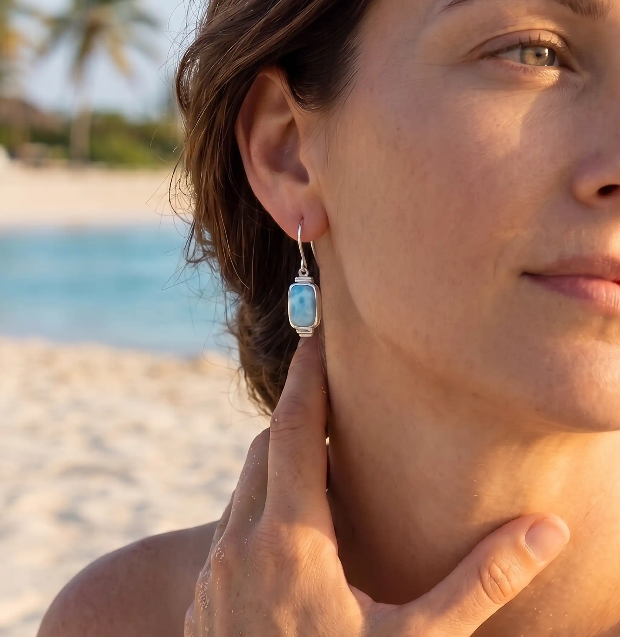 Larimar Sterling Silver Brie Wire Earrings Marahlago Jewelry 