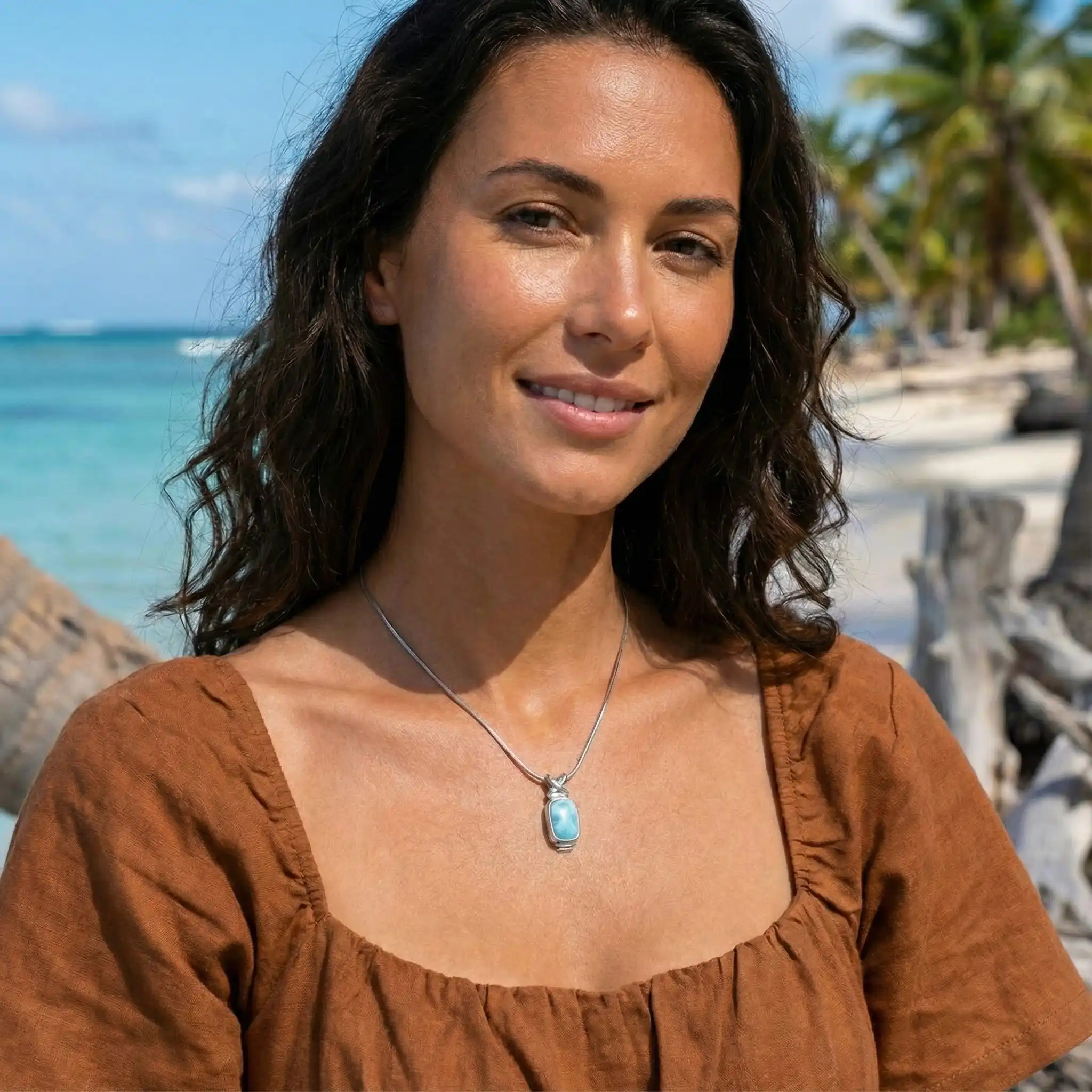 Model wearing Rectangle Necklace 