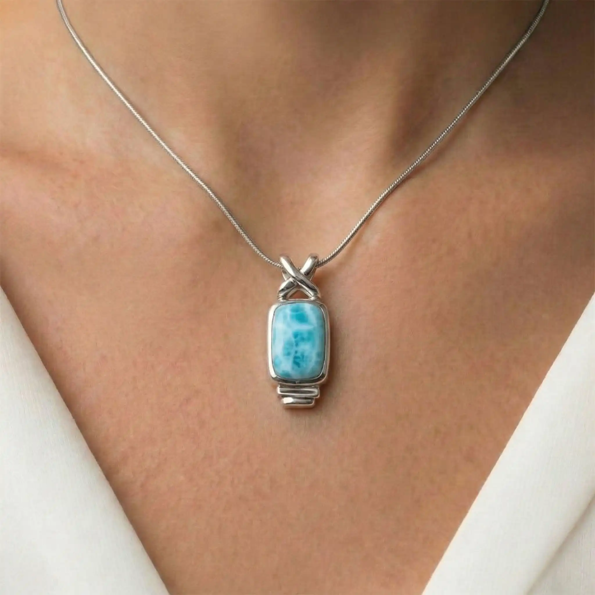 Larimar Brie Rectangle Necklace