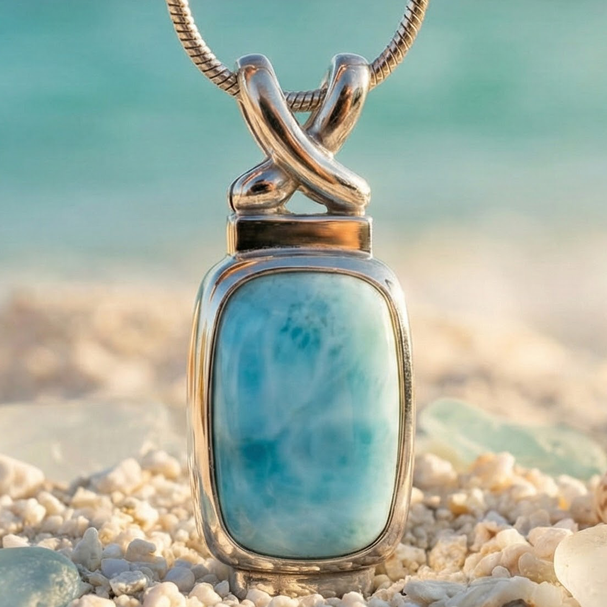 Larimar Rectangle Necklace Modern Sterling Silver