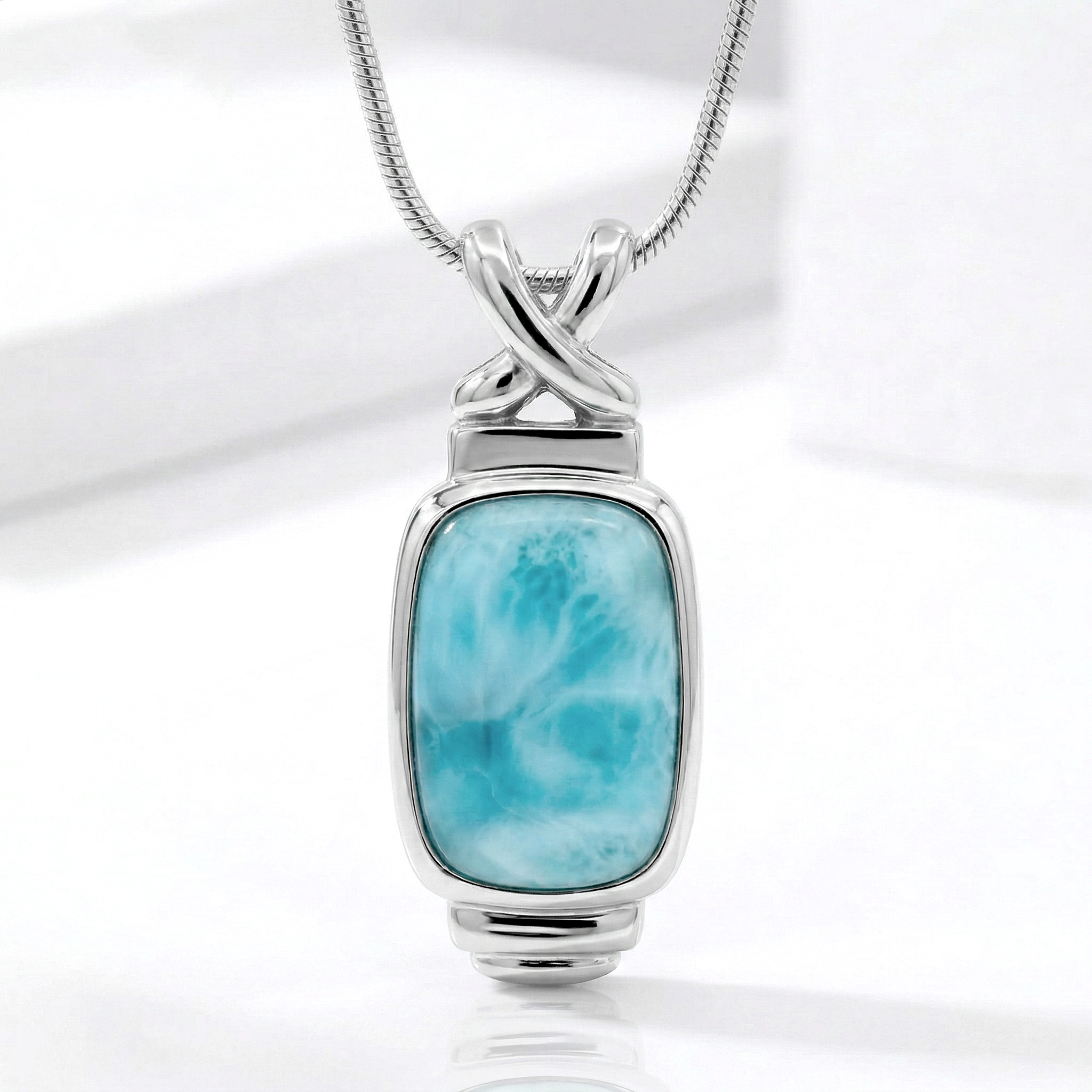 Larimar Rectangle Necklace Modern Sterling Silver