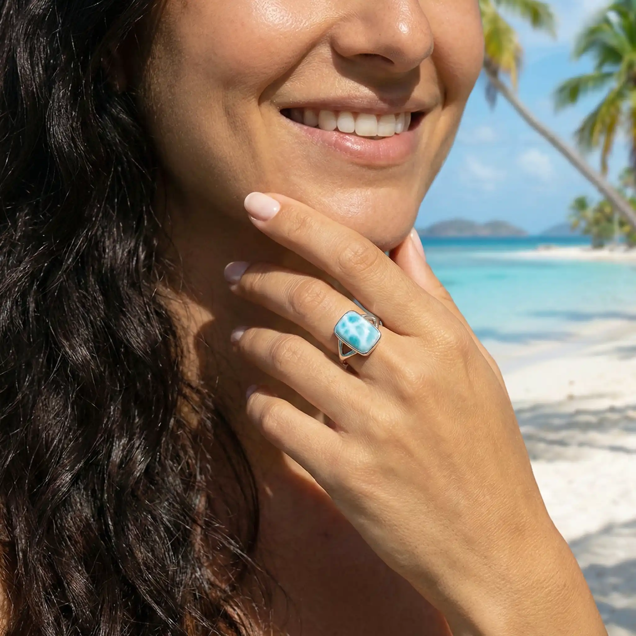 Rectangle Ring Silver Larimar