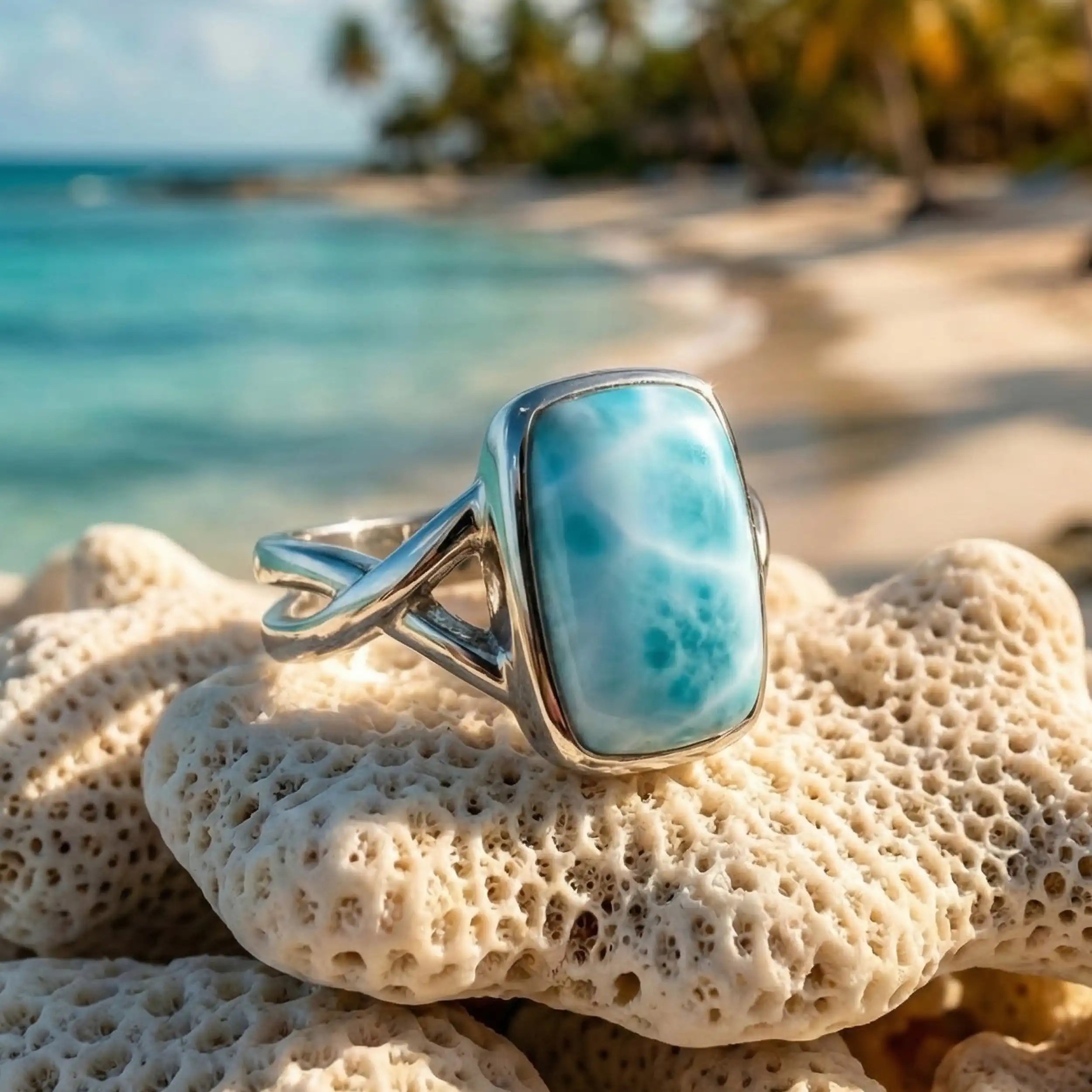 Rectangle Ring Silver Larimar
