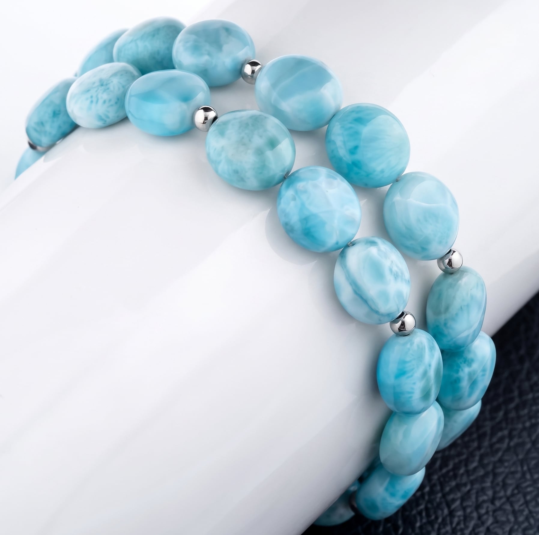 Larimar Sterling Silver Seafoam Adjustable Link Bracelet Marahlago Jewelry round Gemstone 