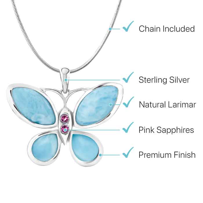 Butterfly Necklace in Silver and larimar