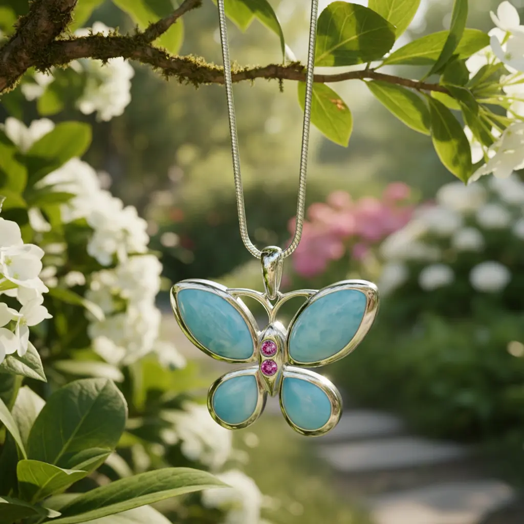 Butterfly Necklace in Silver and larimar by marahlago