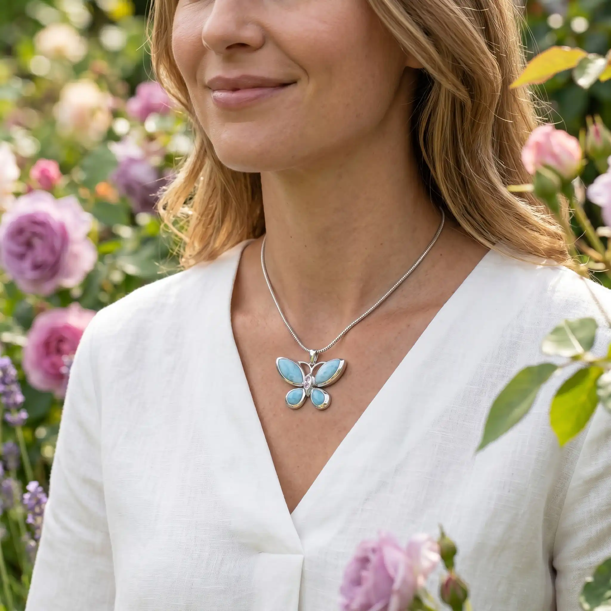 Butterfly Necklace in Silver and larimar by marahlago